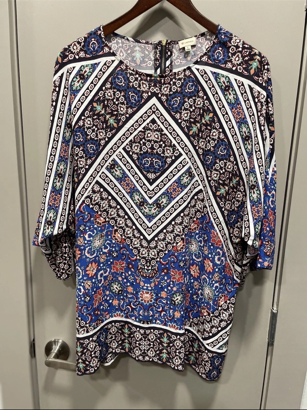 Daniel Cremieux Blue and Black Printed Tunic Top